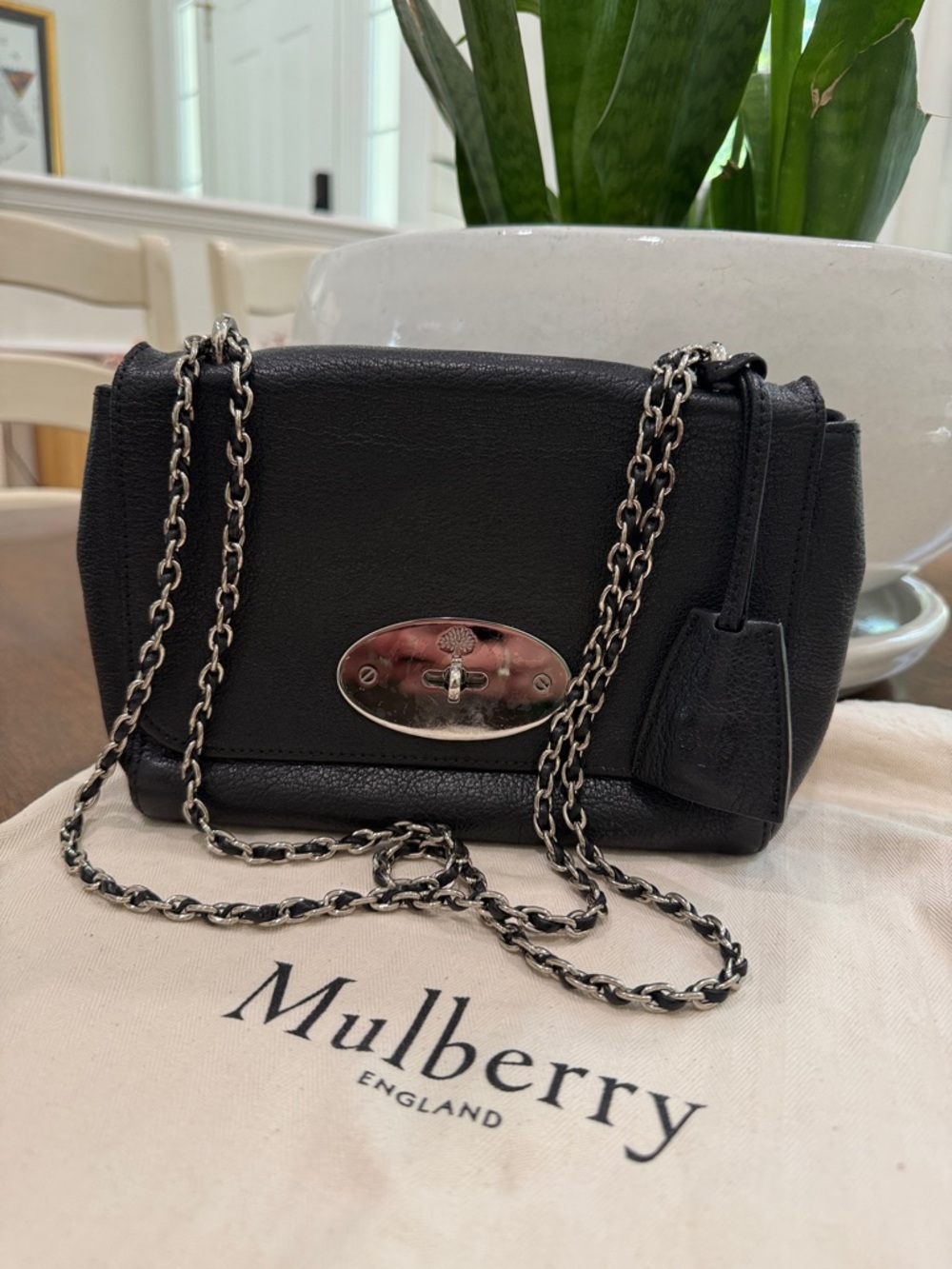 Mulberry Lily Bag – Black Grain Leather, Silver Chain | Authentic
